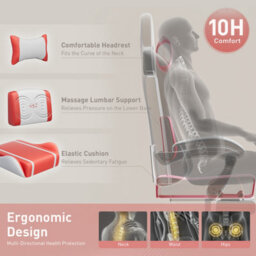 Massage Gaming Chair With Footrest, Headrest & Lumbar Support, Height Adjustable For Home, White Red - thumbnail 4