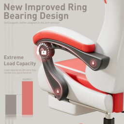 Massage Gaming Chair With Footrest, Headrest & Lumbar Support, Height Adjustable For Home, White Red - thumbnail 6