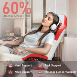 Massage Gaming Chair With Footrest, Headrest & Lumbar Support, Height Adjustable For Home, White Red - thumbnail 7