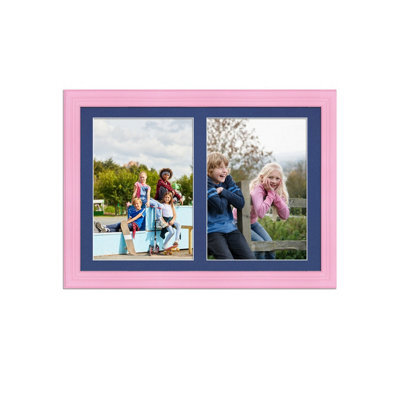 AK Frames 20X14 Pastel Pink Classic Multi Photo Frame With Blue Mount - Holds 2 Apertures (2X) A4 Photos - image 1