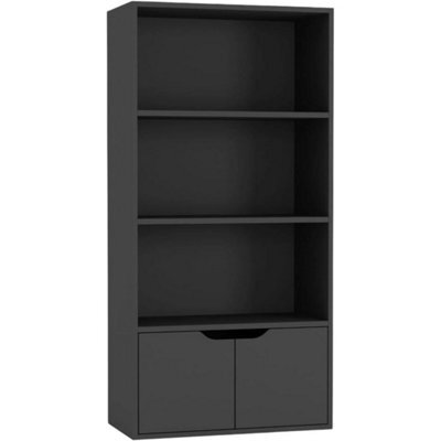 Sturdy Black 4-Tier Bookcase With Dual Storage Doors - image 1