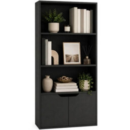 Sturdy Black 4-Tier Bookcase With Dual Storage Doors - thumbnail 5