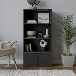 Sturdy Black 4-Tier Bookcase With Dual Storage Doors - thumbnail 4
