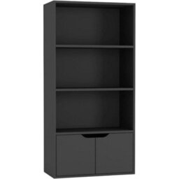 Sturdy Black 4-Tier Bookcase With Dual Storage Doors - thumbnail 1