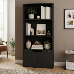 Sturdy Black 4-Tier Bookcase With Dual Storage Doors - thumbnail 6