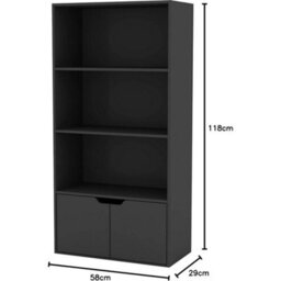 Sturdy Black 4-Tier Bookcase With Dual Storage Doors - thumbnail 2