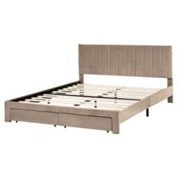 Beliani Bed With Storage Drawers Velvet Lonzac 160 X 200 Cm (Eu King Size) Taupe - thumbnail 6