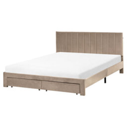 Beliani Bed With Storage Drawers Velvet Lonzac 160 X 200 Cm (Eu King Size) Taupe - thumbnail 5