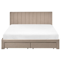 Beliani Bed With Storage Drawers Velvet Lonzac 160 X 200 Cm (Eu King Size) Taupe - thumbnail 7
