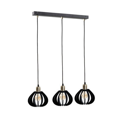 Luminosa Lighting Luminosa Gemma Bar Pendant Ceiling Light Black, Gold, 60Cm, 3X E27