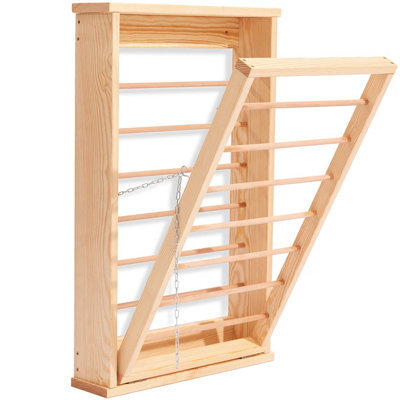 Novecrafto Natural Wall Mounted Wooden Clothes Drying Rack With Double Side Rails - Foldable And Space-Saving Clothes Airer - image 1