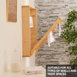Novecrafto Natural Wall Mounted Wooden Clothes Drying Rack With Double Side Rails - Foldable And Space-Saving Clothes Airer - thumbnail 9