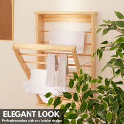 Novecrafto Natural Wall Mounted Wooden Clothes Drying Rack With Double Side Rails - Foldable And Space-Saving Clothes Airer - thumbnail 7