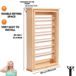 Novecrafto Natural Wall Mounted Wooden Clothes Drying Rack With Double Side Rails - Foldable And Space-Saving Clothes Airer - thumbnail 3