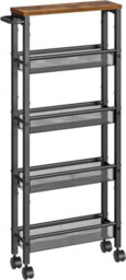 Songmics Vasagle 5-Tier Cart, Portable Kitchen Trolley With Wheels, Compact Steel Frame, Multi-Purpose Cart, Rustic Brown And Black - thumbnail 6