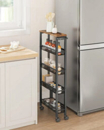 Songmics Vasagle 5-Tier Cart, Portable Kitchen Trolley With Wheels, Compact Steel Frame, Multi-Purpose Cart, Rustic Brown And Black