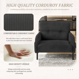 Matteo Corduroy Accent Chair - Comfortable Single Seater With Side Storage, Gray - thumbnail 3
