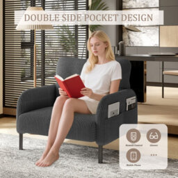 Matteo Corduroy Accent Chair - Comfortable Single Seater With Side Storage, Gray - thumbnail 2