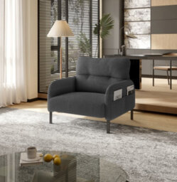 Matteo Corduroy Accent Chair - Comfortable Single Seater With Side Storage, Gray - thumbnail 1