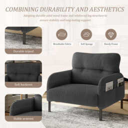 Matteo Corduroy Accent Chair - Comfortable Single Seater With Side Storage, Gray - thumbnail 4
