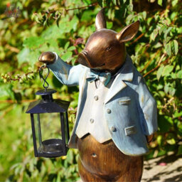 Burgess Large Pig With Lantern Ornament Home Garden Statue Decoration Tealight Holder - thumbnail 2