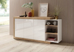 Arte Stunning Sintra 47 Sideboard Cabinet 180Cm - White Gloss & Oak Sandal: Versatile Storage For Contemporary Living Spaces - thumbnail 3