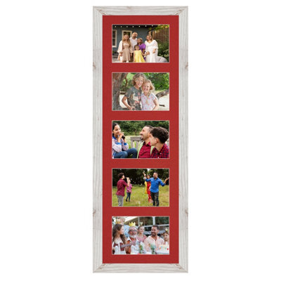 AK Frames 26X8 White Rustic Modern Multi Photo Frame With Crimson Mount - Holds 5 Apertures (5X) 6X4 Photos - image 1