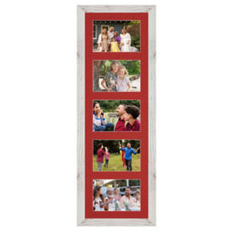 AK Frames 26X8 White Rustic Modern Multi Photo Frame With Crimson Mount - Holds 5 Apertures (5X) 6X4 Photos - thumbnail 1
