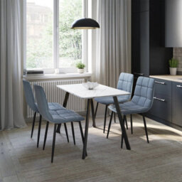 Urbn-Living Urbn Living 110Cm Dining Table & 4 Pcs Velvet Chairs Set Modern Metal Kitchen Furniture White Marbletable And Madison Blue Chair - thumbnail 3