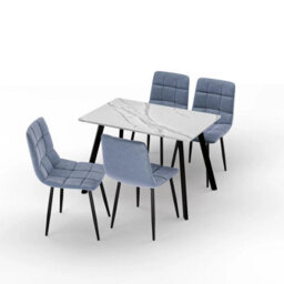 Urbn-Living Urbn Living 110Cm Dining Table & 4 Pcs Velvet Chairs Set Modern Metal Kitchen Furniture White Marbletable And Madison Blue Chair - thumbnail 1