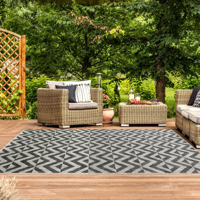 Loomed Charcoal Grey Geometric Flatweave Indoor Outdoor Rug 120X170Cm - image 1
