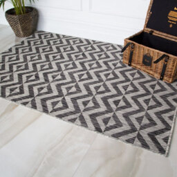 Loomed Charcoal Grey Geometric Flatweave Indoor Outdoor Rug 120X170Cm - thumbnail 2