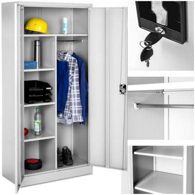 Tectake Filing Cabinet - Locker With 6 Shelf Compartments, Clothes Rail, 2 Wing Doors - 1 - Grey - image 1