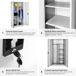 Tectake Filing Cabinet - Locker With 6 Shelf Compartments, Clothes Rail, 2 Wing Doors - 1 - Grey - thumbnail 4