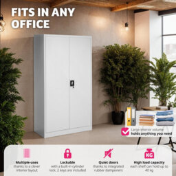 Tectake Filing Cabinet - Locker With 6 Shelf Compartments, Clothes Rail, 2 Wing Doors - 1 - Grey - thumbnail 3