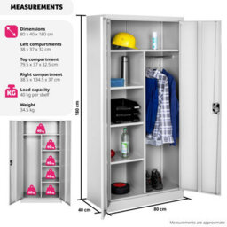 Tectake Filing Cabinet - Locker With 6 Shelf Compartments, Clothes Rail, 2 Wing Doors - 1 - Grey - thumbnail 6