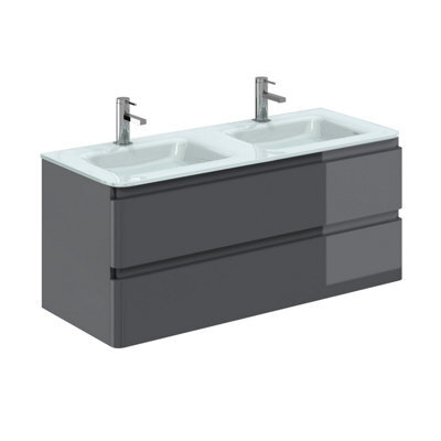 Plum&clay Marvel Gloss Dark Grey Wall Hung Bathroom Vanity Unit With White Glass Basin (W)1200mm - image 1