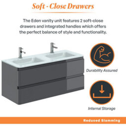 Plum&clay Marvel Gloss Dark Grey Wall Hung Bathroom Vanity Unit With White Glass Basin (W)1200mm - thumbnail 3