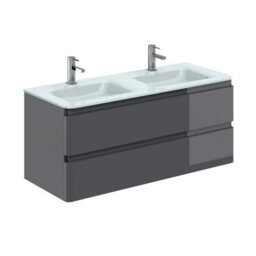 Plum&clay Marvel Gloss Dark Grey Wall Hung Bathroom Vanity Unit With White Glass Basin (W)1200mm