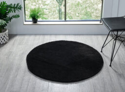 Comfy Washable Low Pile Living Room Area Rug - Anti-Slip Felt Backing Black 100Cm Diameter - thumbnail 1