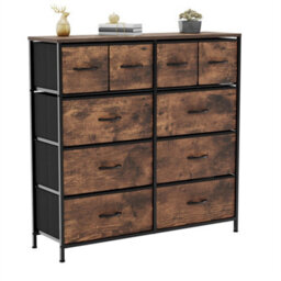 Rustic Brown Wide 10 Drawer Fabric Storage Chest - thumbnail 1