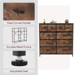 Rustic Brown Wide 10 Drawer Fabric Storage Chest - thumbnail 4