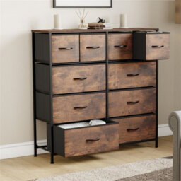 Rustic Brown Wide 10 Drawer Fabric Storage Chest - thumbnail 3