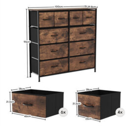 Rustic Brown Wide 10 Drawer Fabric Storage Chest - thumbnail 2