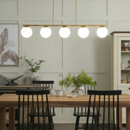 Wyld And Coco Glamour Design 5-Light Hanging Lamp Gold Matt Metal 62Cm With White Glass Sphere Shades For Dining Room Kitchen - thumbnail 2