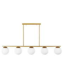 Wyld And Coco Glamour Design 5-Light Hanging Lamp Gold Matt Metal 62Cm With White Glass Sphere Shades For Dining Room Kitchen - thumbnail 1