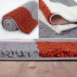 The Rugs Terra Grey And Ivory Soft Checkerboard Design Fluffy Shaggy Rugs And Runners High Pile Living Room Kitchen Hallway 381 - thumbnail 4