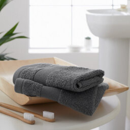 Catherine Lansfield Anti-Bacterial Cotton 30X30Cm Face Cloth Pair Charcoal Grey