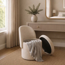 Garden Greatness Ivory Velvet Storage Ottoman Chair - thumbnail 2