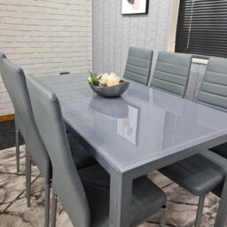 Kosy Koala Modern Rectangle Glass Dining Table Set With 6 Grey Faux Leather Chairs Dining Room Furniture - thumbnail 3